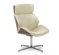 Кресло Charm High Lounge кожа бежевая/Шпон дерева