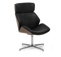Кресло Charm High Lounge кожа черная / Шпон дерева